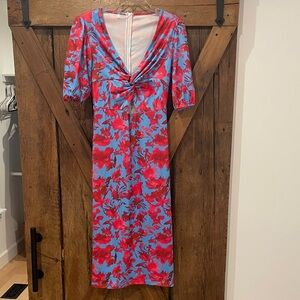 Woman’s Size Small Blue & Red Floral Print Midi Dress